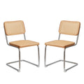 Dining Chairs Set Of 2, Velvet Rattan Side Accent Chairs With Chrome Legs, Modern Mid Century Breuer Designed Chairs, Upholstered Dining Living Room Kitchen Chairs Burly Wood Wood Stainless Steel