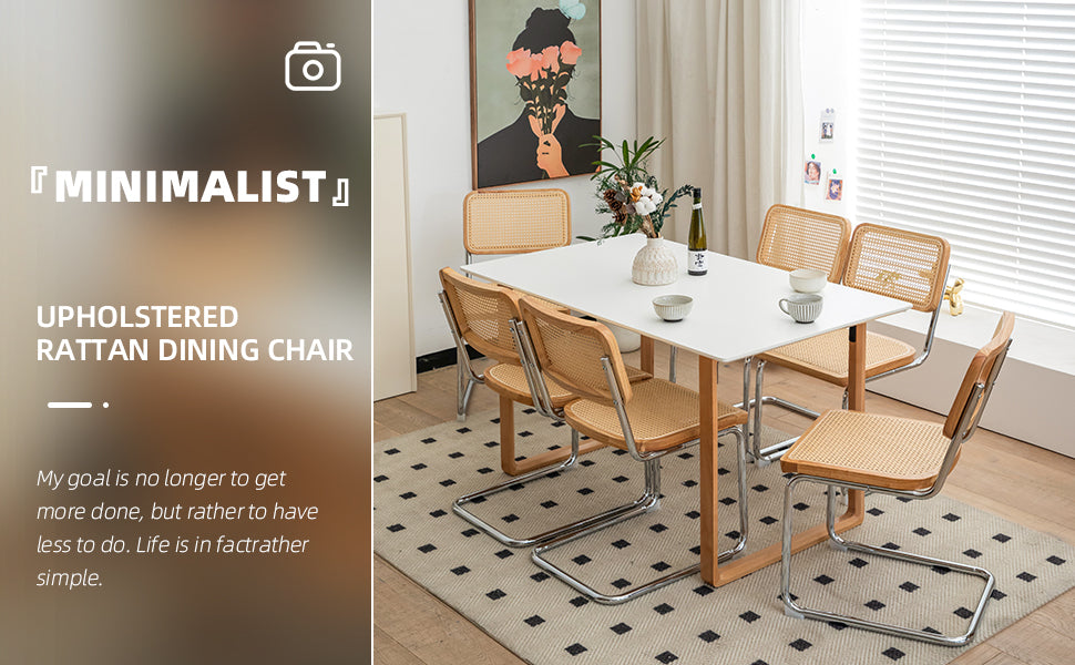 Dining Chairs Set Of 2, Velvet Rattan Side Accent Chairs With Chrome Legs, Modern Mid Century Breuer Designed Chairs, Upholstered Dining Living Room Kitchen Chairs Burly Wood Wood Stainless Steel