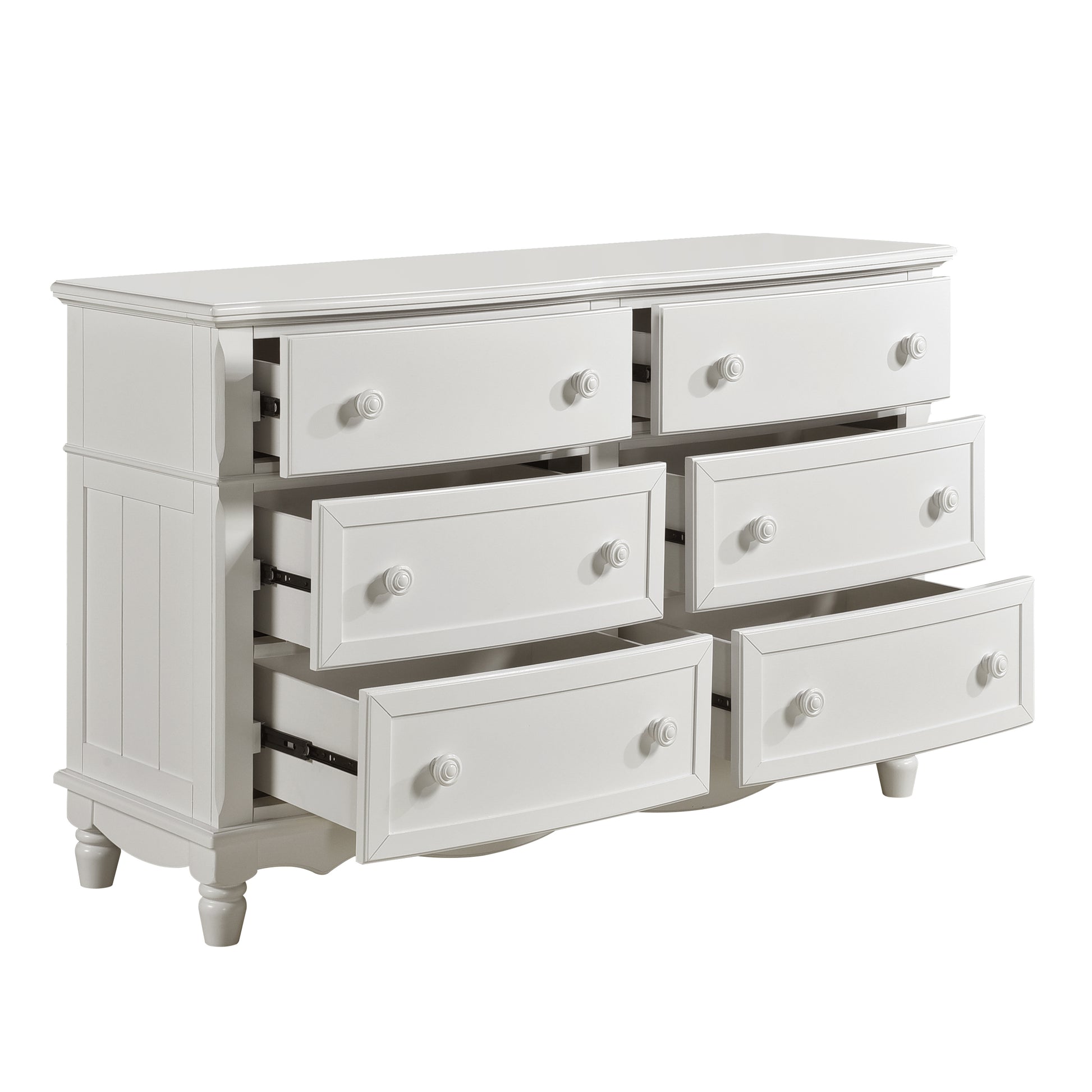 Classic Traditional White Finish 6 Drawers Dresser 1Pc Decorative Accents Wooden Bedroom Furniture Turned Feet White Bedroom Classic,Traditional Wood