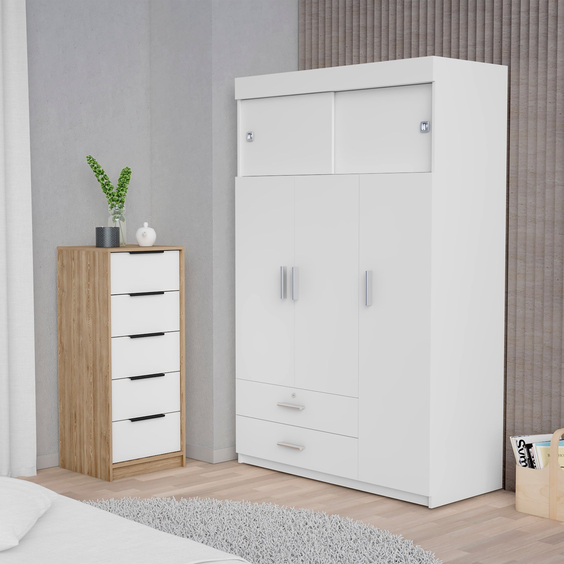 Lorraine White And Light Oak 2 Piece Bedroom Set White Oak Wood