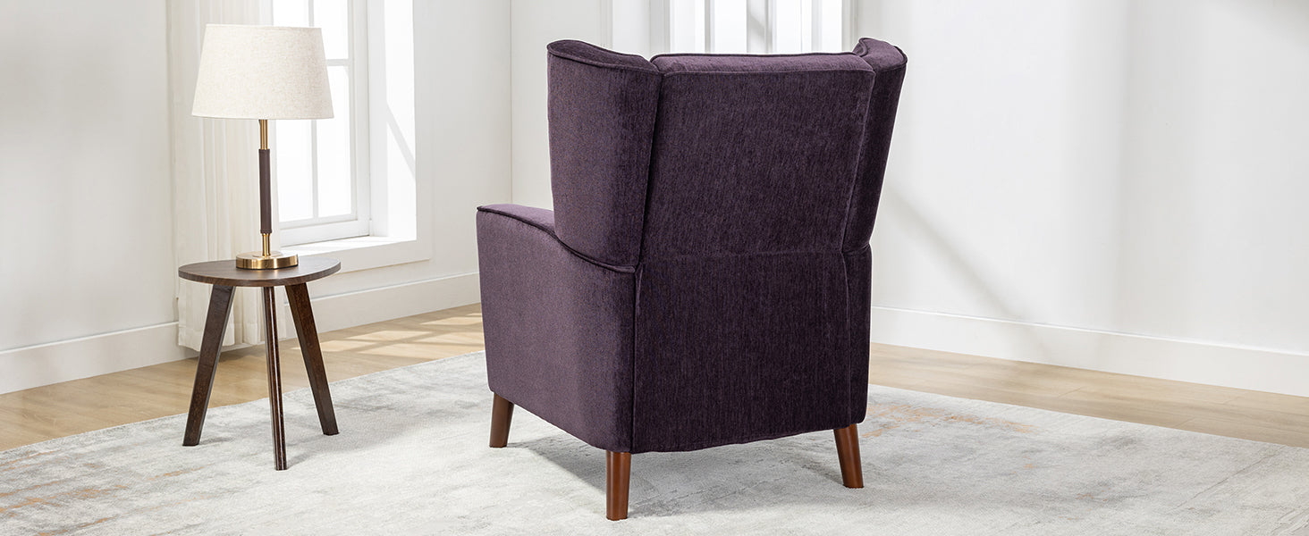 Mid Century Chenille Wingback Recliner Chair, Button Tufted Design Pushback Recliner Chair With Armrest And Solid Wood Legs, For Bedroom Living Room, Purple Purple Chenille