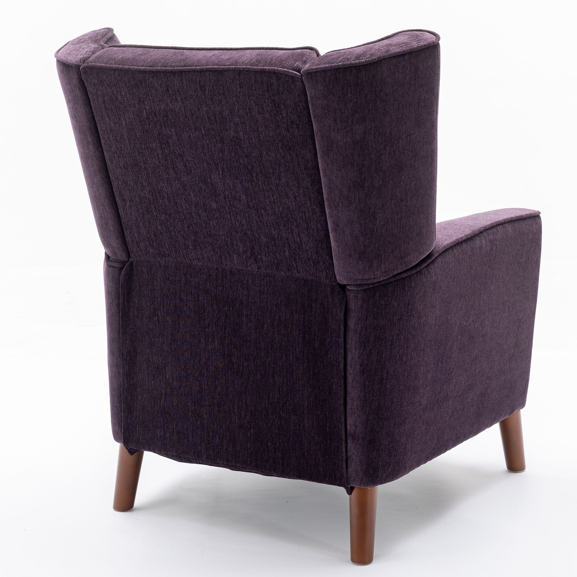 Mid Century Chenille Wingback Recliner Chair, Button Tufted Design Pushback Recliner Chair With Armrest And Solid Wood Legs, For Bedroom Living Room, Purple Purple Chenille