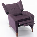 Mid Century Chenille Wingback Recliner Chair, Button Tufted Design Pushback Recliner Chair With Armrest And Solid Wood Legs, For Bedroom Living Room, Purple Purple Chenille