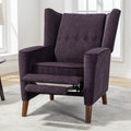 Mid Century Chenille Wingback Recliner Chair, Button Tufted Design Pushback Recliner Chair With Armrest And Solid Wood Legs, For Bedroom Living Room, Purple Purple Chenille