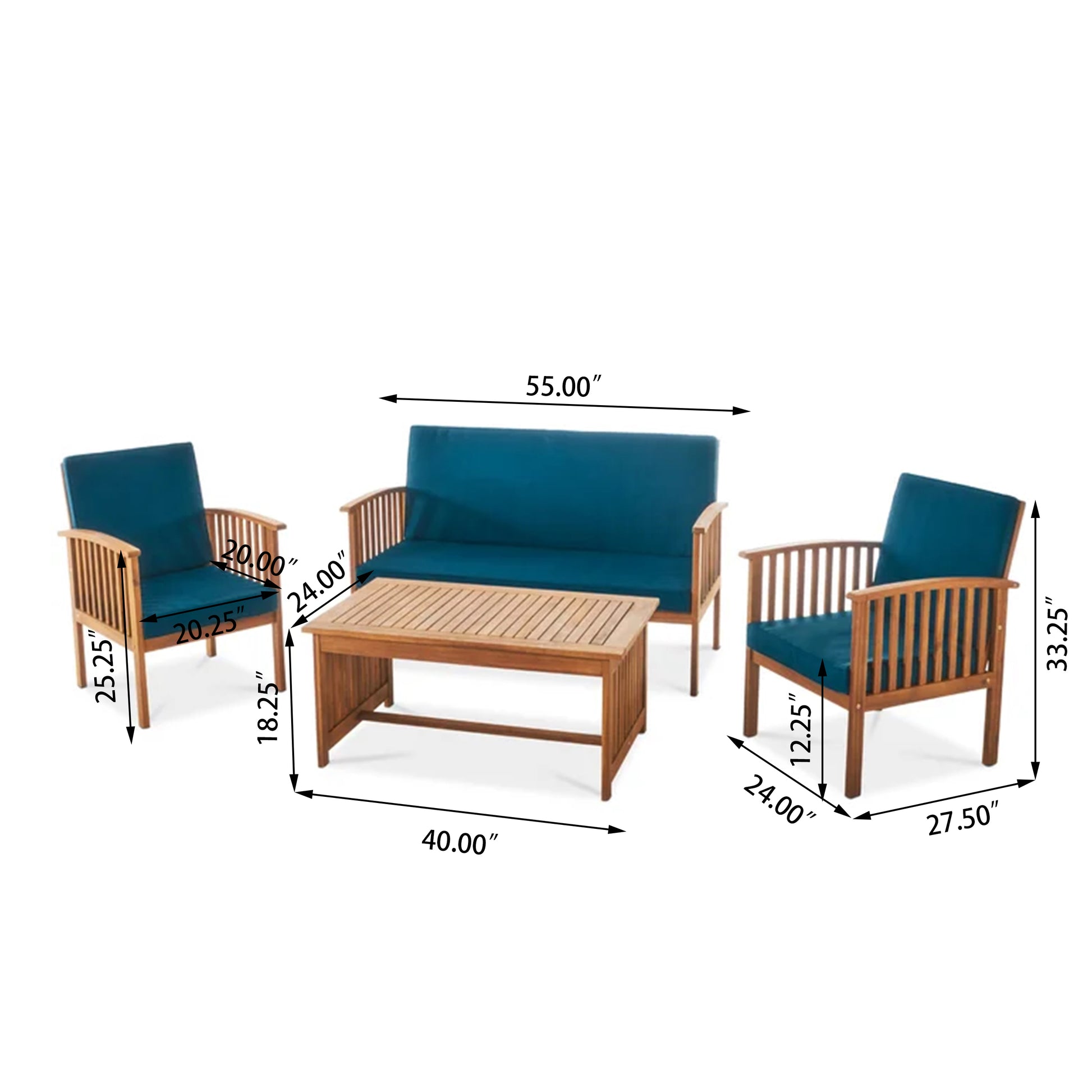 Outdoor Acacia Wood Sofa Set With Water Resistant Cushions, 8 Pcs Set, Brown Patina Teal Blue Yes Teal Blue Seats 8 Garden & Outdoor Sofa Seating Groups Foam Acacia Wood