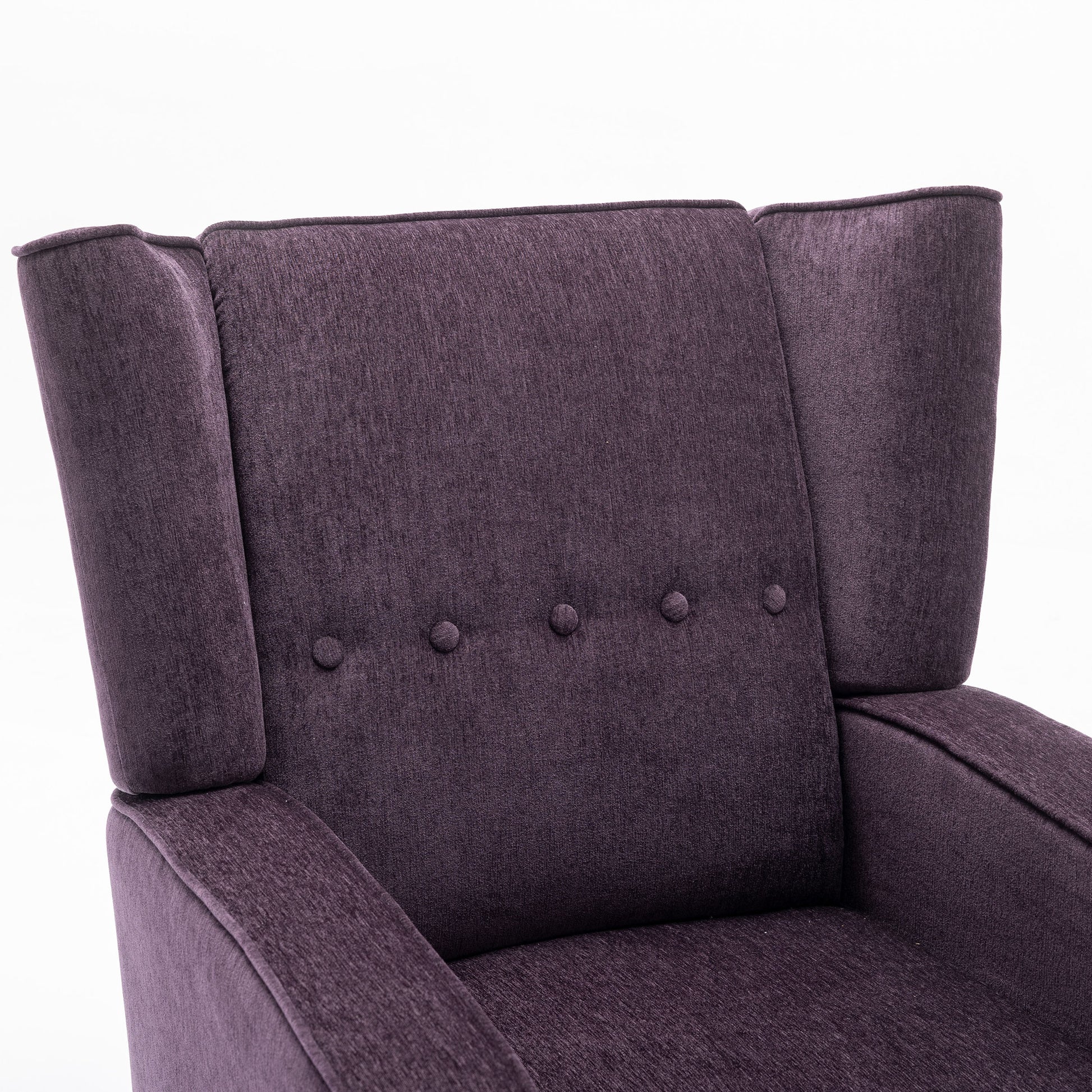 Mid Century Chenille Wingback Recliner Chair, Button Tufted Design Pushback Recliner Chair With Armrest And Solid Wood Legs, For Bedroom Living Room, Purple Purple Chenille