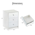 3 Drawer Nightstand For Bedroom, Modern Wood And Mirrored Nightstand, Square Bedside Glass End Table With Storage For Bedroom Room, Sofa, White Chest White Particle Board