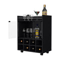 Minneapolis Bar Cart With Integrated 8 Bottle Rack, Glass Encased Cabinet And Aluminum Bar Top Freestanding 5 Or More Spaces Black Primary Living Space Open Storage Space Modern Pine Particle Board Engineered Wood