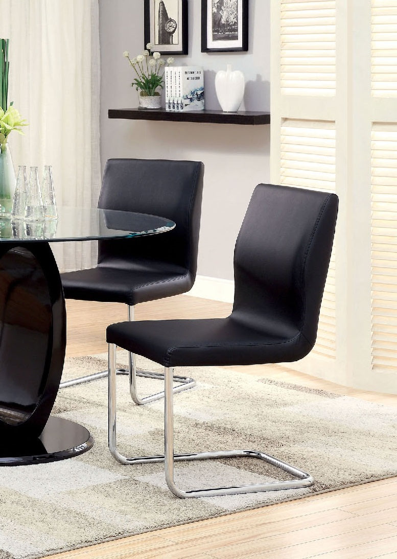 Modern Elegance Black Color2Pcs Dining Chairs Chrome Metal Legs Dining Room Side Chairs Black Dining Room Contemporary,Modern Side Chair Solid Back Set Of 2 Chrome