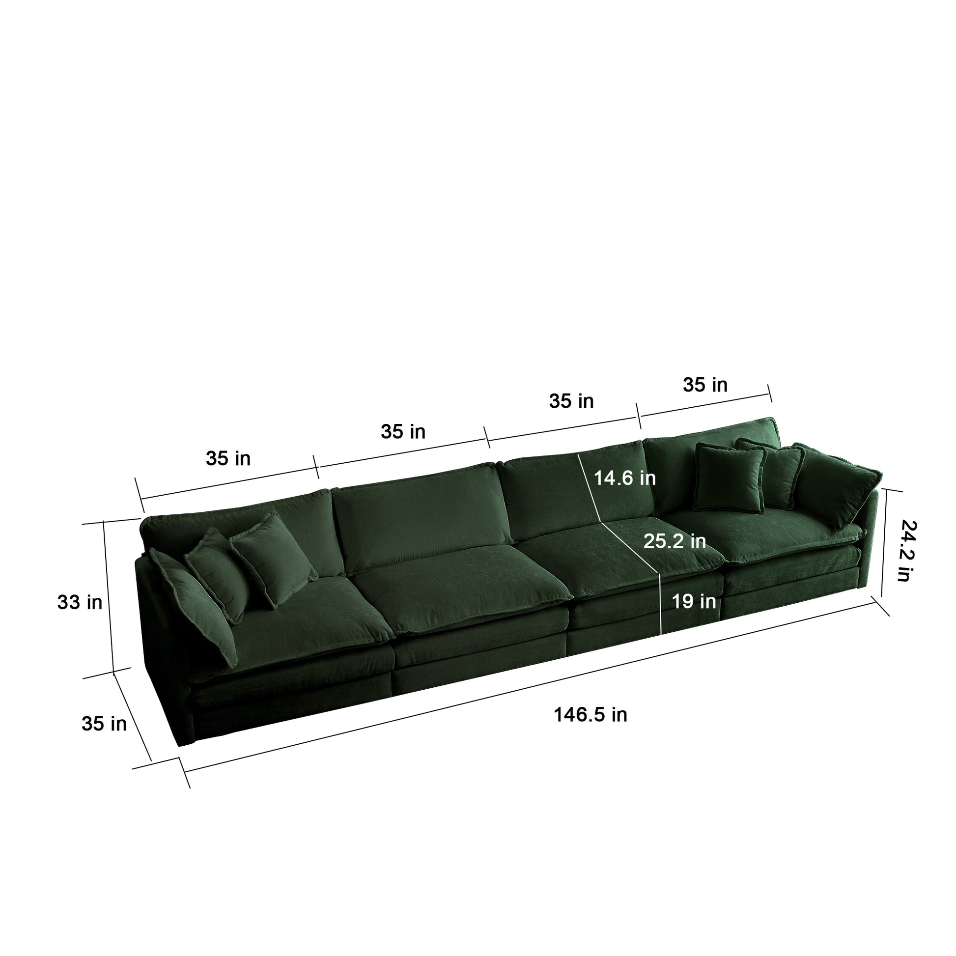 Modular Sectional Sofa For Living Room,U Shaped Couch 5 Seater Convertible Sectional Couch With 1 Ottoman ,Green Chenille Green Chenille 4 Seat