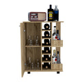 Tennessee Bar Cart, One Cabinet With Division, Six Cubbies For Liquor, Two Shelves Mobile Carts Light Oak Primary Living Space Open Storage Space Modern Pine Particle Board Engineered Wood