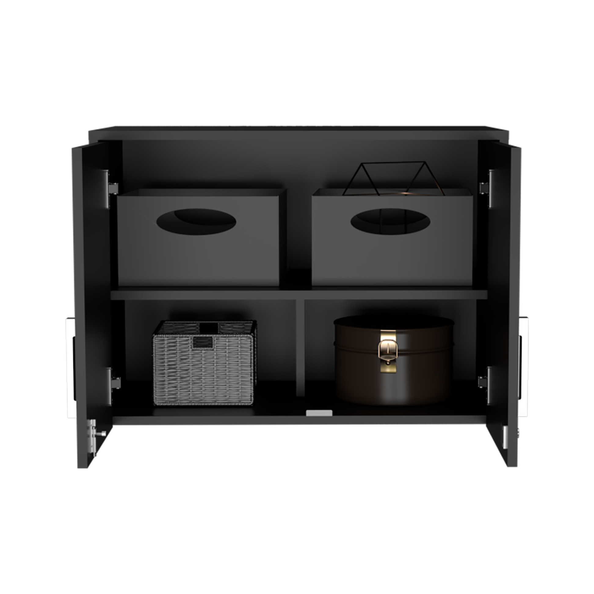 Penny Storage Cabinet, Wall Cabinet Double Door, Three Internal Shelves Black Mdf Engineered Wood