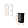 Lusk Bar Cart With 2 Bottle Holder Shelf, Glass Door And Casters Black Particle Board Engineered Wood