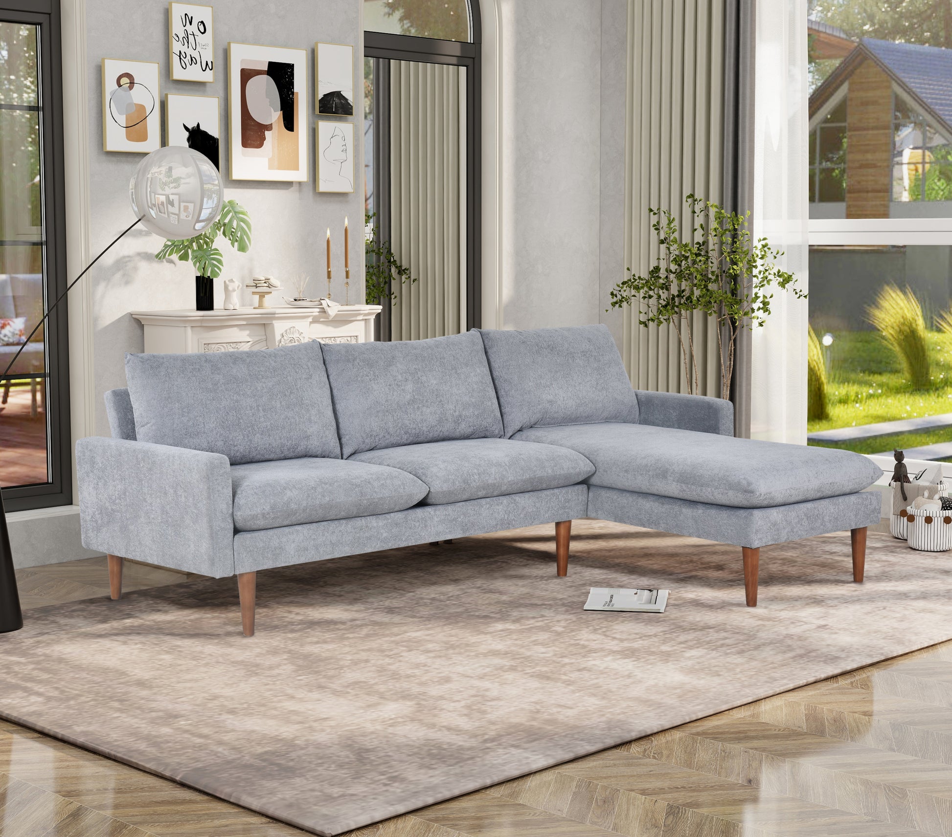 L Shaped Sofa With Padded Cashmere: Multi Functional Design, Modern Luxury Appearance Ideal For Living Rooms, Apartments Easy Assembly & Maintenance,Grey Grey Velvet Wood Primary Living Space Medium Soft Art Deco Square Arms Memory Foam Velvet 3 Seat
