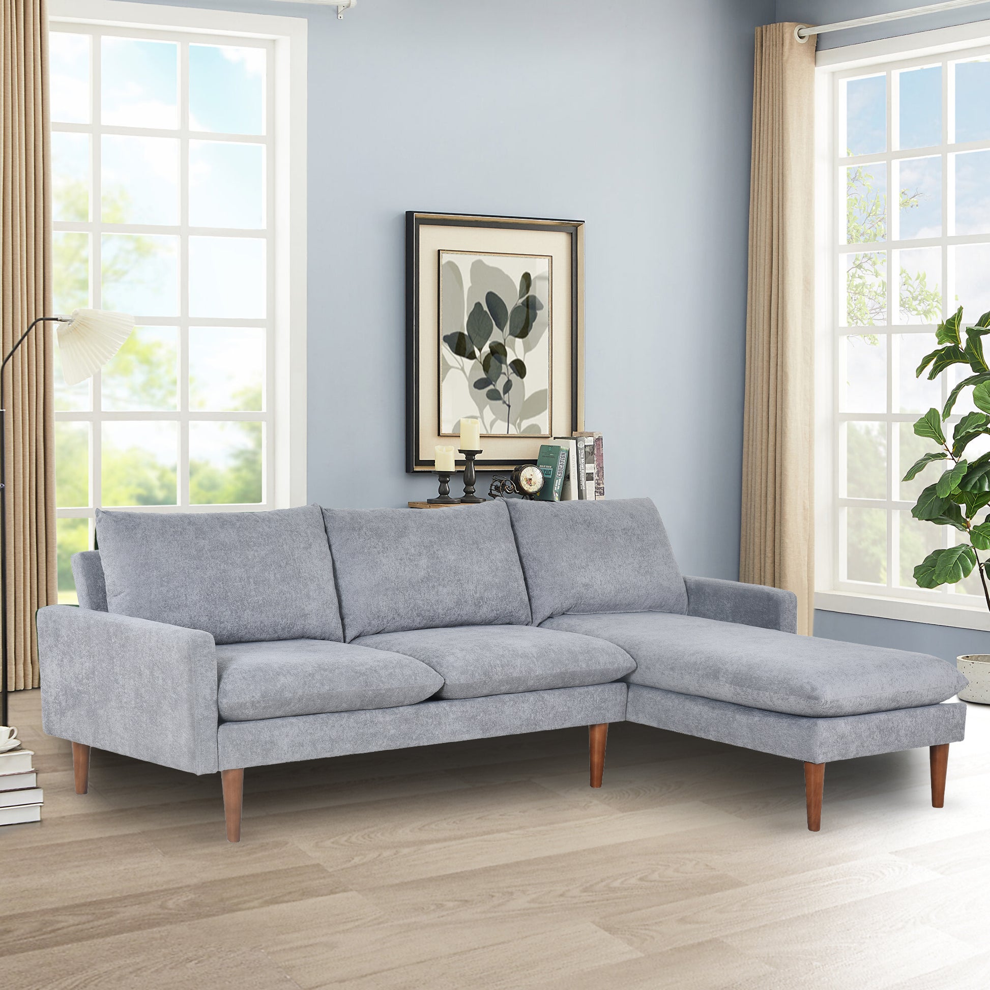L Shaped Sofa With Padded Cashmere: Multi Functional Design, Modern Luxury Appearance Ideal For Living Rooms, Apartments Easy Assembly & Maintenance,Grey Grey Velvet Wood Primary Living Space Medium Soft Art Deco Square Arms Memory Foam Velvet 3 Seat