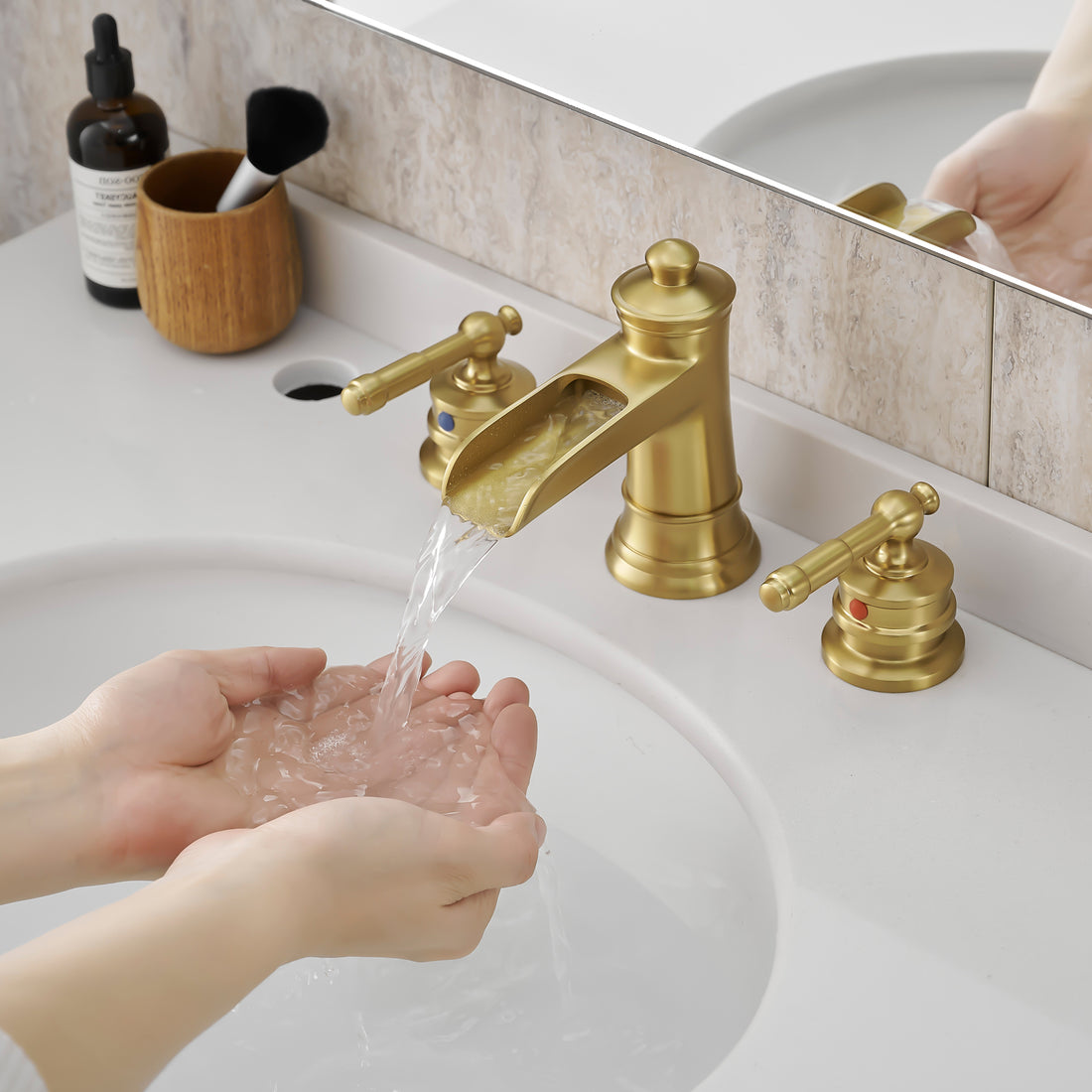 Bathroom Faucets For Sink 3 Hole Nickel Gold 8 Inch Widespread Bathroom Sink Faucet With Pop Up Drain Double Lever Handle Faucet Bathroom Vanity Faucet Basin Mixer Tap Faucet With Hose Bathroom