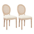 Hengming Upholstered Fabrice With Rattan Back French Dining Chair With Rubber Legs,Set Of 2,Beige Beige Rattan