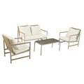 4 Pieces Patio Furniture Set, Pe Rattan Wicker 4 Pcs Outdoor Sofa Set W Washable Cushion And Tempered Glass Tabletop, Conversation Furniture For Garden Poolside Balcony Yes Complete Patio Set White Natural Garden & Outdoor Artsy Complete Patio Sets
