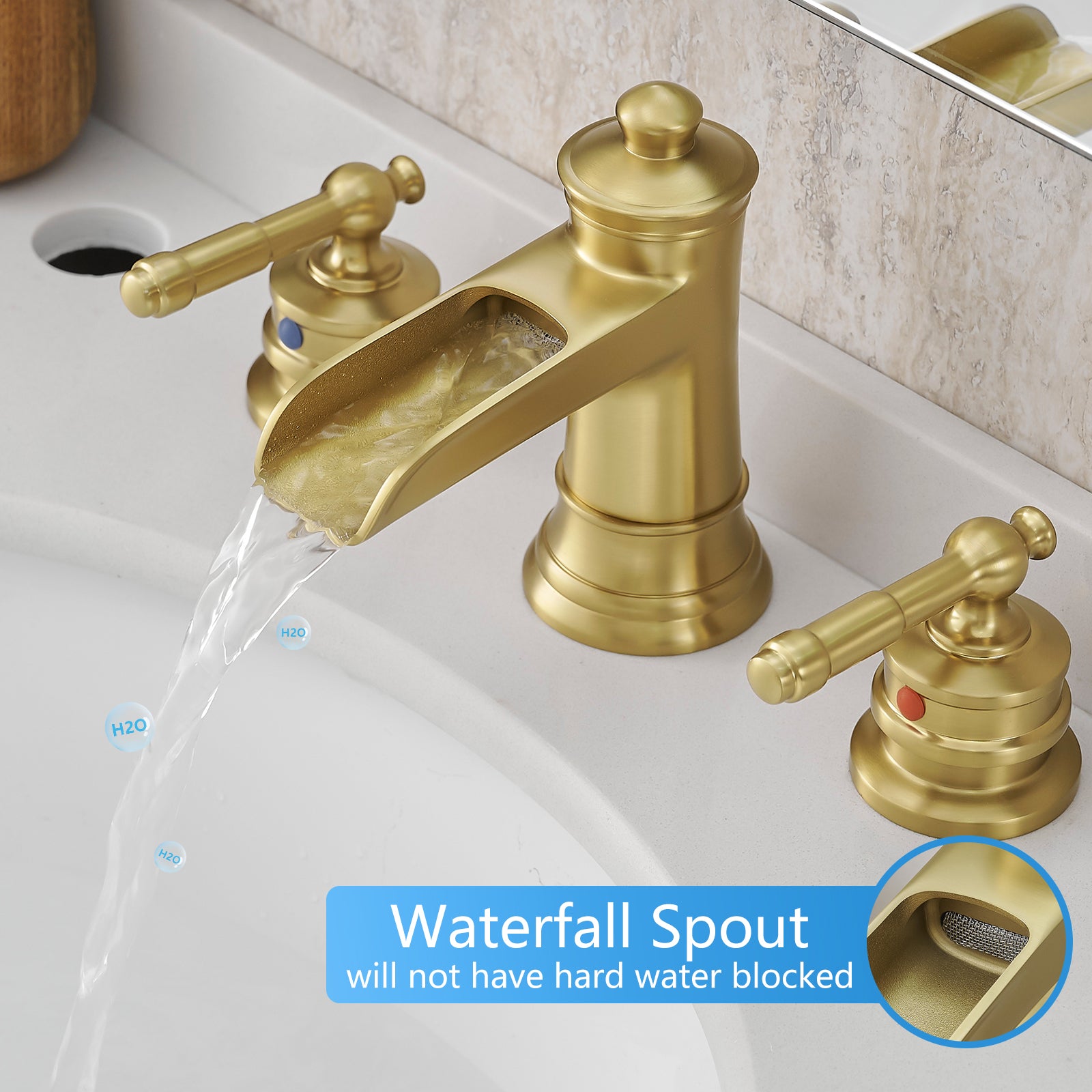 Bathroom Faucets For Sink 3 Hole Nickel Gold 8 Inch Widespread Bathroom Sink Faucet With Pop Up Drain Double Lever Handle Faucet Bathroom Vanity Faucet Basin Mixer Tap Faucet With Hose Bathroom