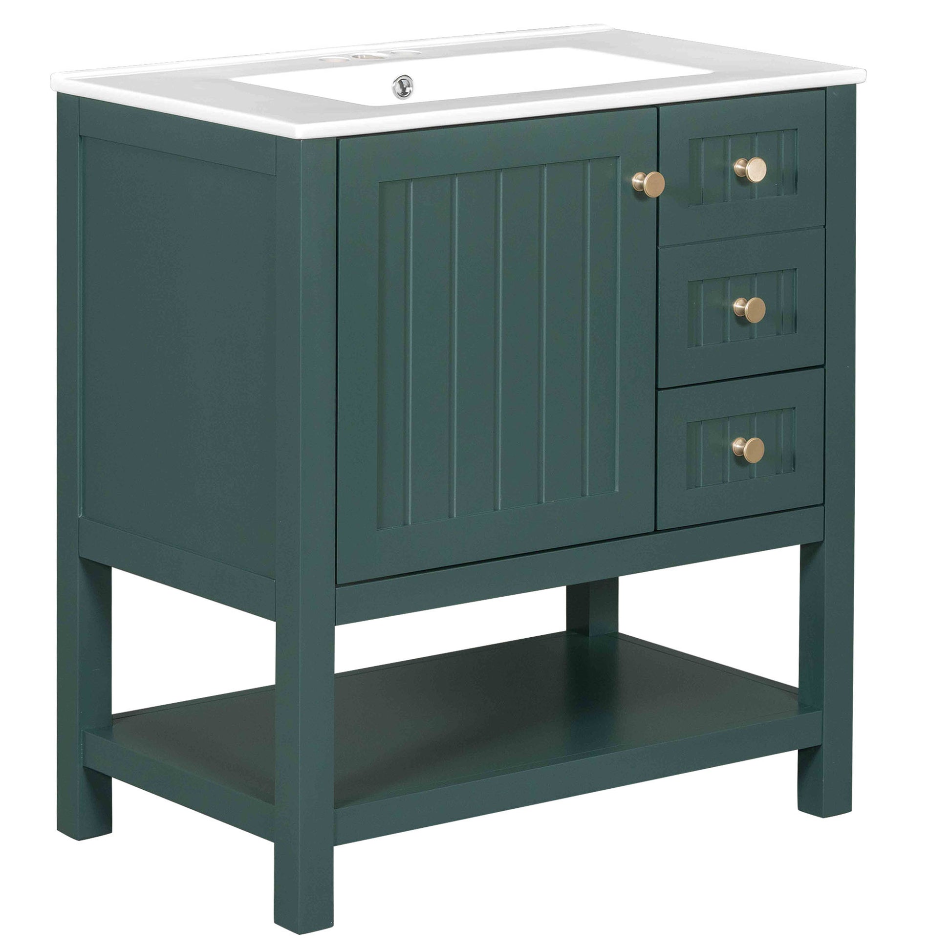 30Inch Transitional Style Bathroom Vanity Cabinet Combo With Ceramic Sink Green Bathroom Solid Wood Mdf