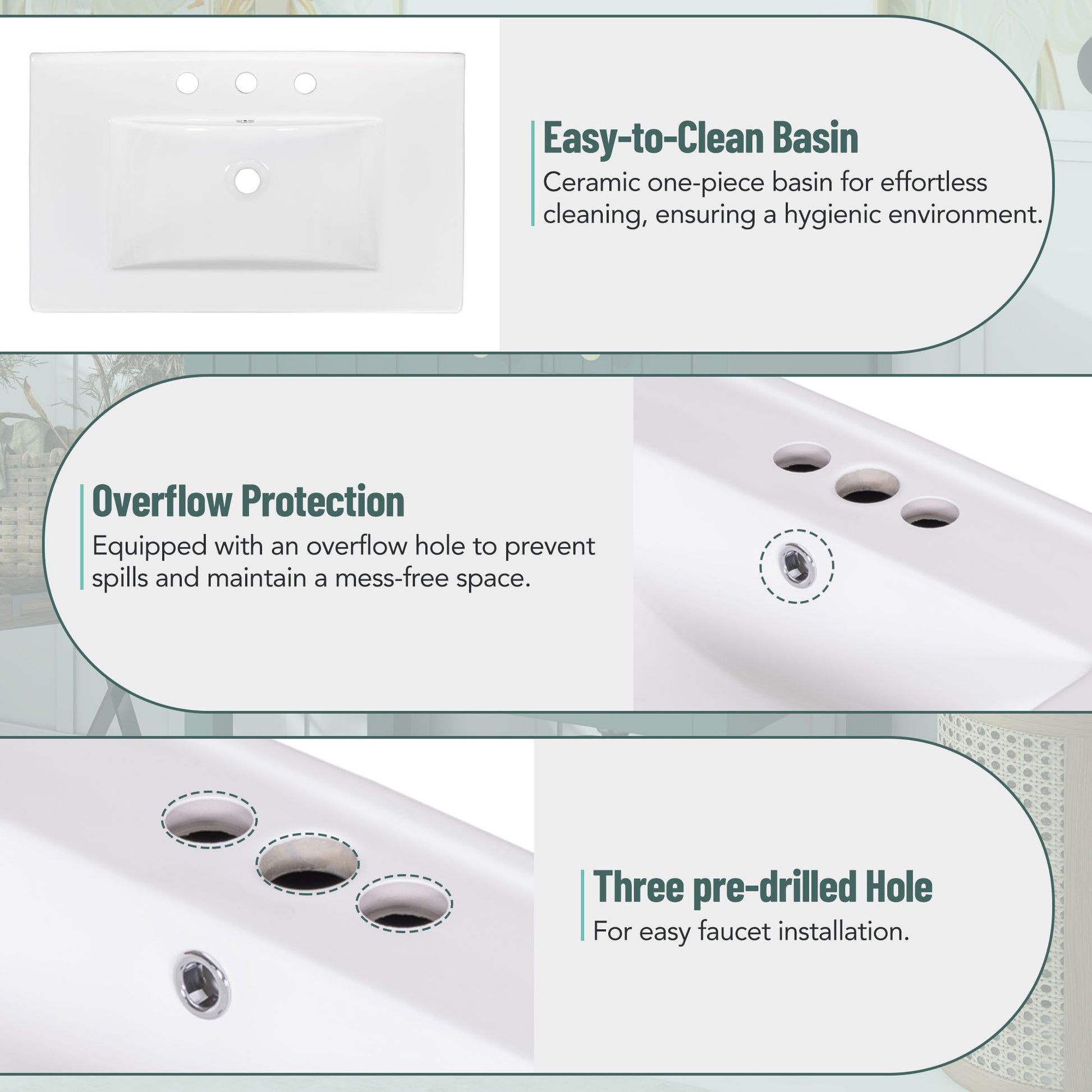 30Inch Transitional Style Bathroom Vanity Cabinet Combo With Ceramic Sink Green Bathroom Solid Wood Mdf