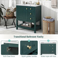 30Inch Transitional Style Bathroom Vanity Cabinet Combo With Ceramic Sink Green Bathroom Solid Wood Mdf