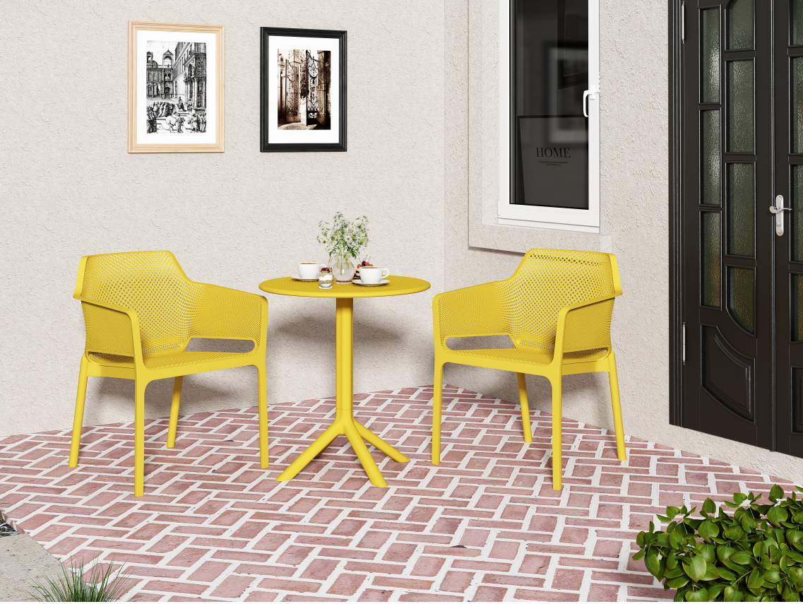 3 Piece Plastic Arm Chair Bistro Grs Premium Ocean Plastic, Mustard Yellow Mustard Plastic