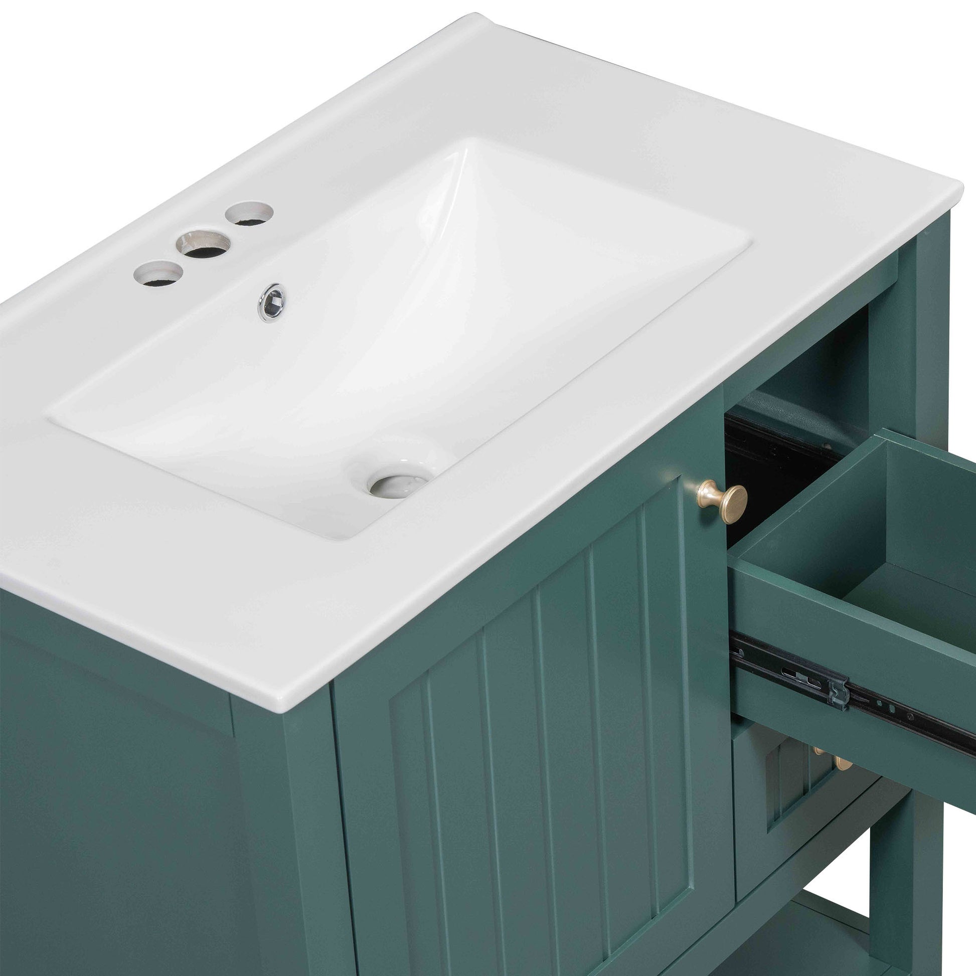 30Inch Transitional Style Bathroom Vanity Cabinet Combo With Ceramic Sink Green Bathroom Solid Wood Mdf