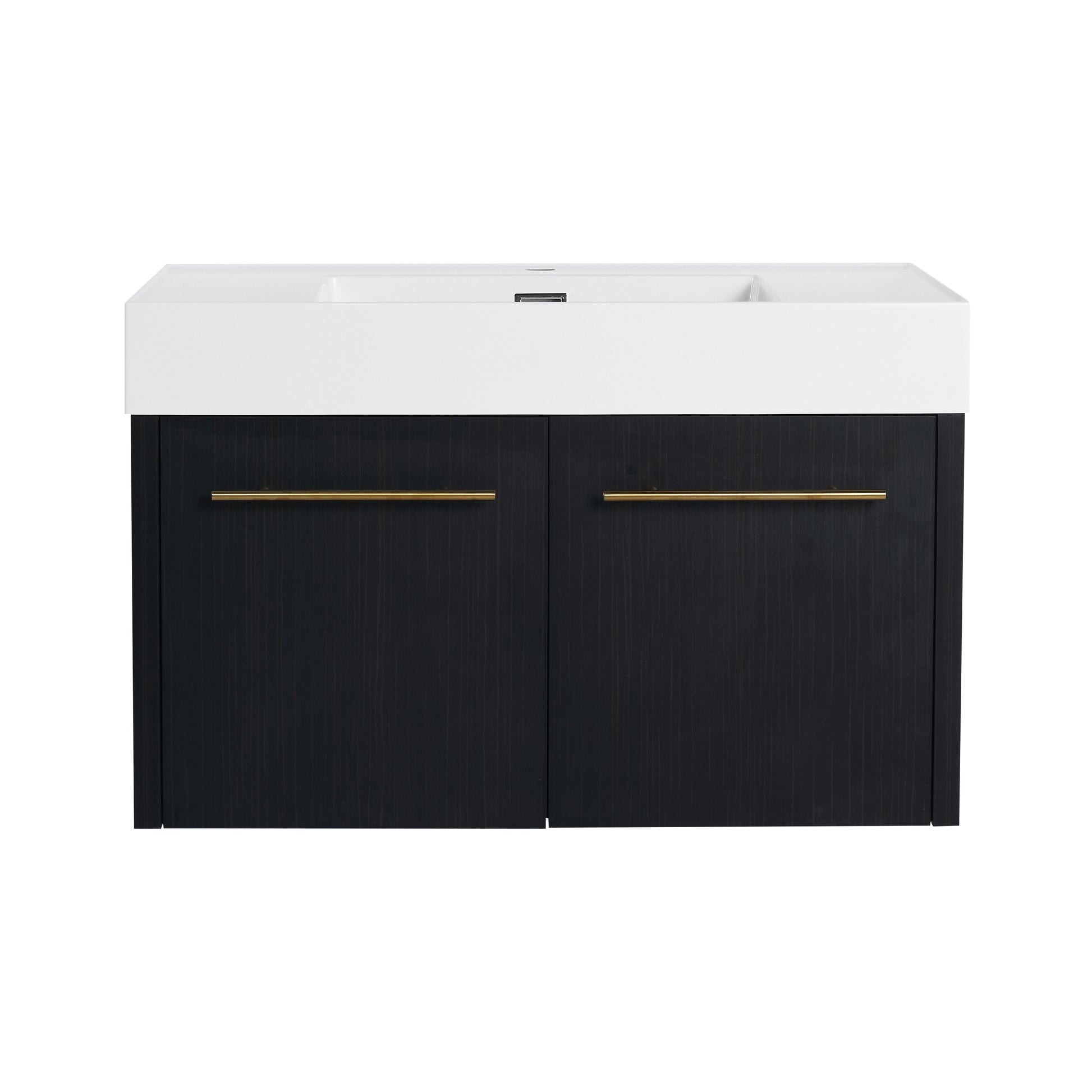 36 Inch Wall Mounted Bathroom Vanity With Sink, Thick Edged Resin Basin, Kd Package Black Chestnut 2 Bathroom Wall Mounted Modern Plywood