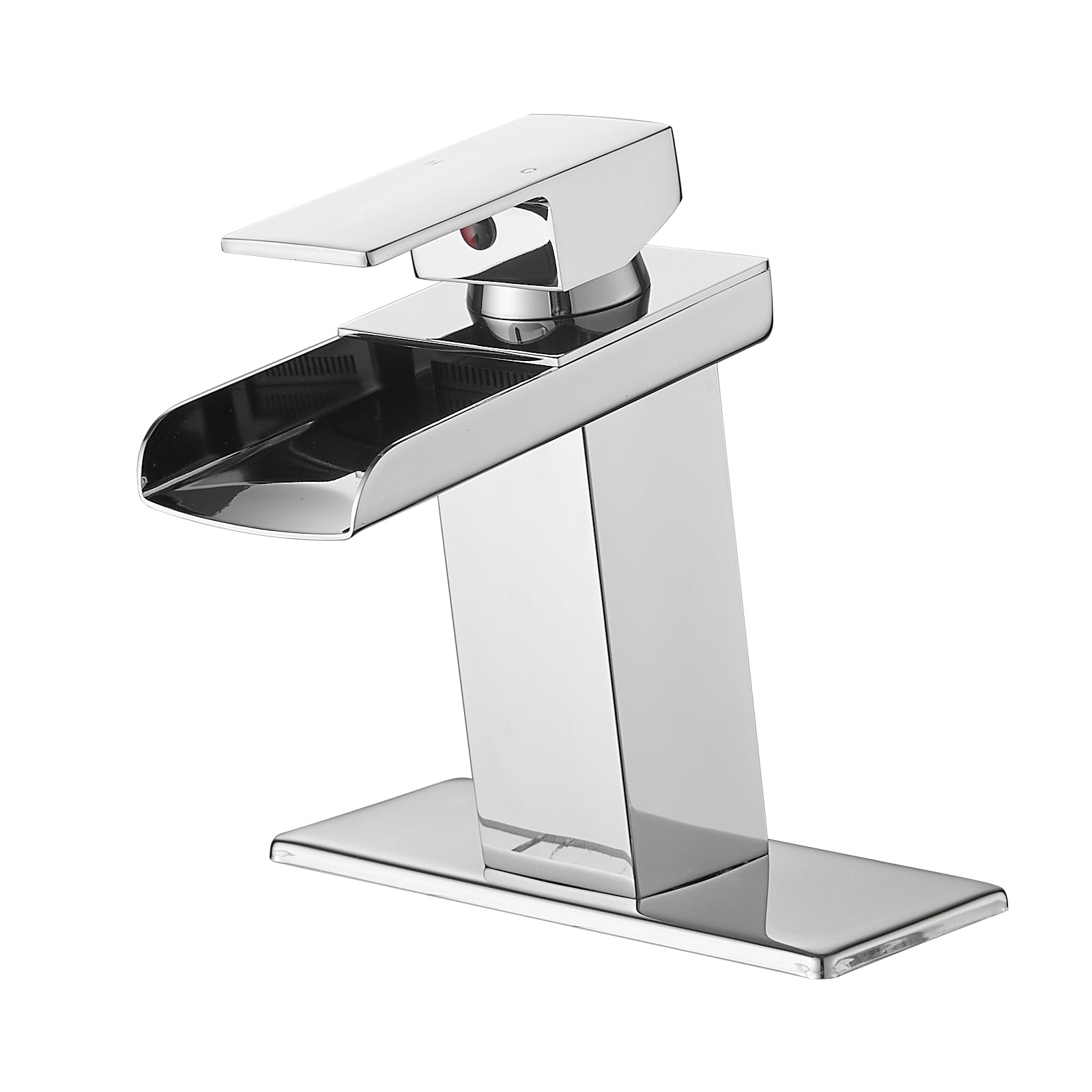 Sink Faucet With Deck Plate Waterfall Chrome Bathroom Faucets For Sink 1 Hole Or 3 Holes One Handle Faucets Bathroom Joystick Geometric One Chrome Side Sprayer Deck Mounted Cartridge Valve Single Hole Faucets Chrome Contemporary 1 Hole Faucets Ceramic