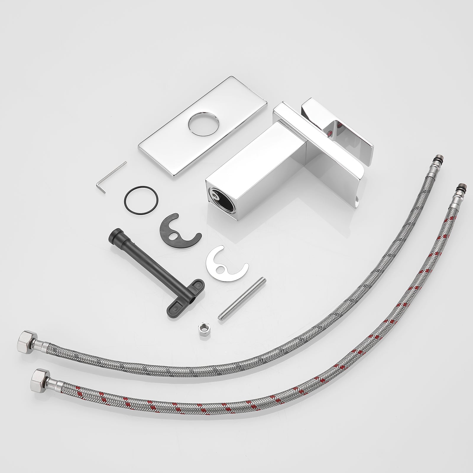 Sink Faucet With Deck Plate Waterfall Chrome Bathroom Faucets For Sink 1 Hole Or 3 Holes One Handle Faucets Bathroom Joystick Geometric One Chrome Side Sprayer Deck Mounted Cartridge Valve Single Hole Faucets Chrome Contemporary 1 Hole Faucets Ceramic