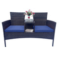 Wicker Patio Conversation Furniture Set, Outdoor Furniture Set With Removable Cushions & Table, Tempered Glass Top, Modern Rattan Bench For Garden Lawn Backyard Yes Complete Patio Set Blue Brown Weather Resistant Frame Water Resistant Cushion Garden &