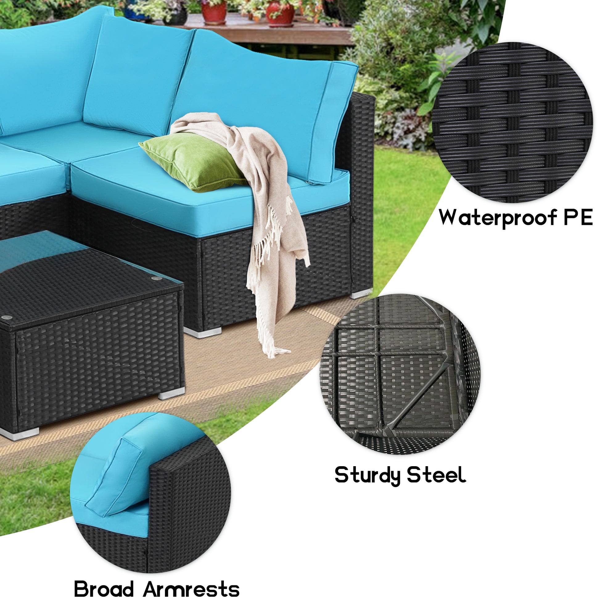 7 Piece Outdoor Pe Wicker Furniture Set, Patio Black Rattan Sectional Sofa Couch With Washable Cushions Yes Deep Seating Black Seats 6 Weather Resistant Frame Fade Resistant Cushion Garden & Outdoor Classic Multiple Chairs Seating Group Polyester Pe