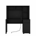 Computer Desk With Hutch & Bookshelf,Wood Executive Desk Teens Student Desk Writing Laptop Home Office Desk With Drawers,3 Ac Outlets And 2 Usb Charging Ports,Study Laptop Table For Home Black Black Mdf