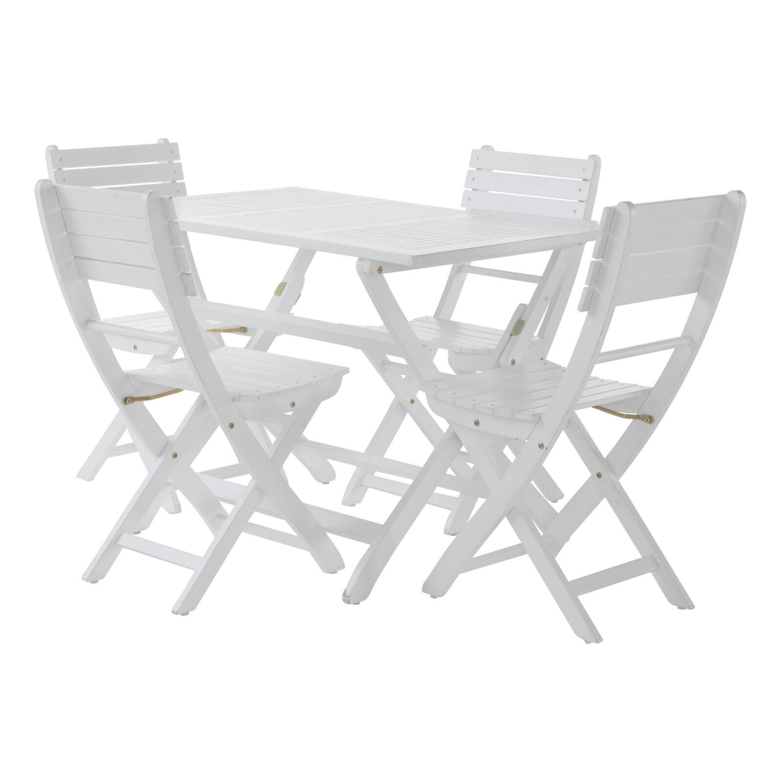Positano Foldable Dining Set, White White Acacia Wood