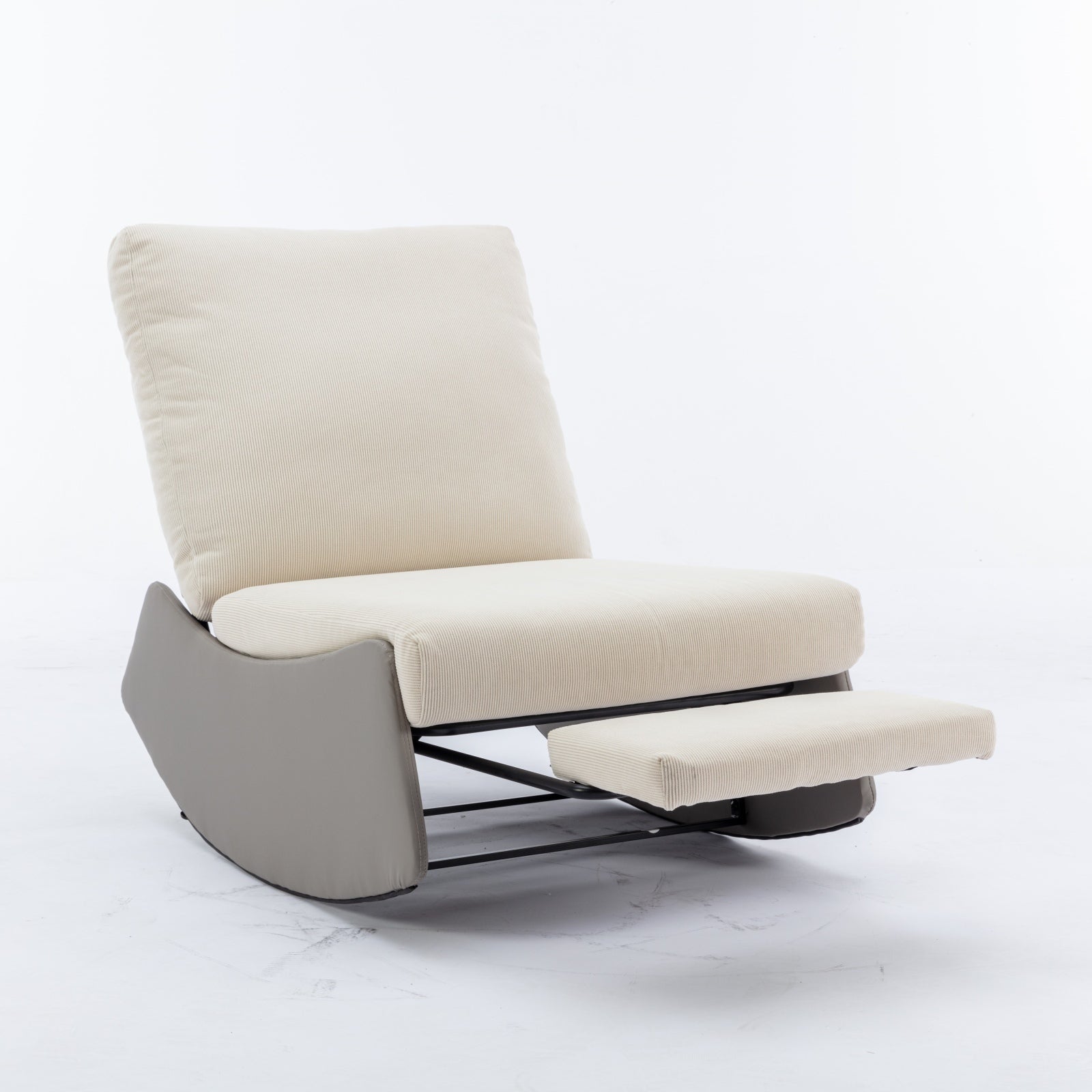 Modern Rocking Chair Recliner, Comfy Rocker Nursery Chair With Footrest, Accent Reading Chair, Upholstered Lounge Chair For Relaxing, Resting,Soft Padded Rocker For Indoor Living Room Bedroom,Gray Gray Beige Bathroom Foam Pu