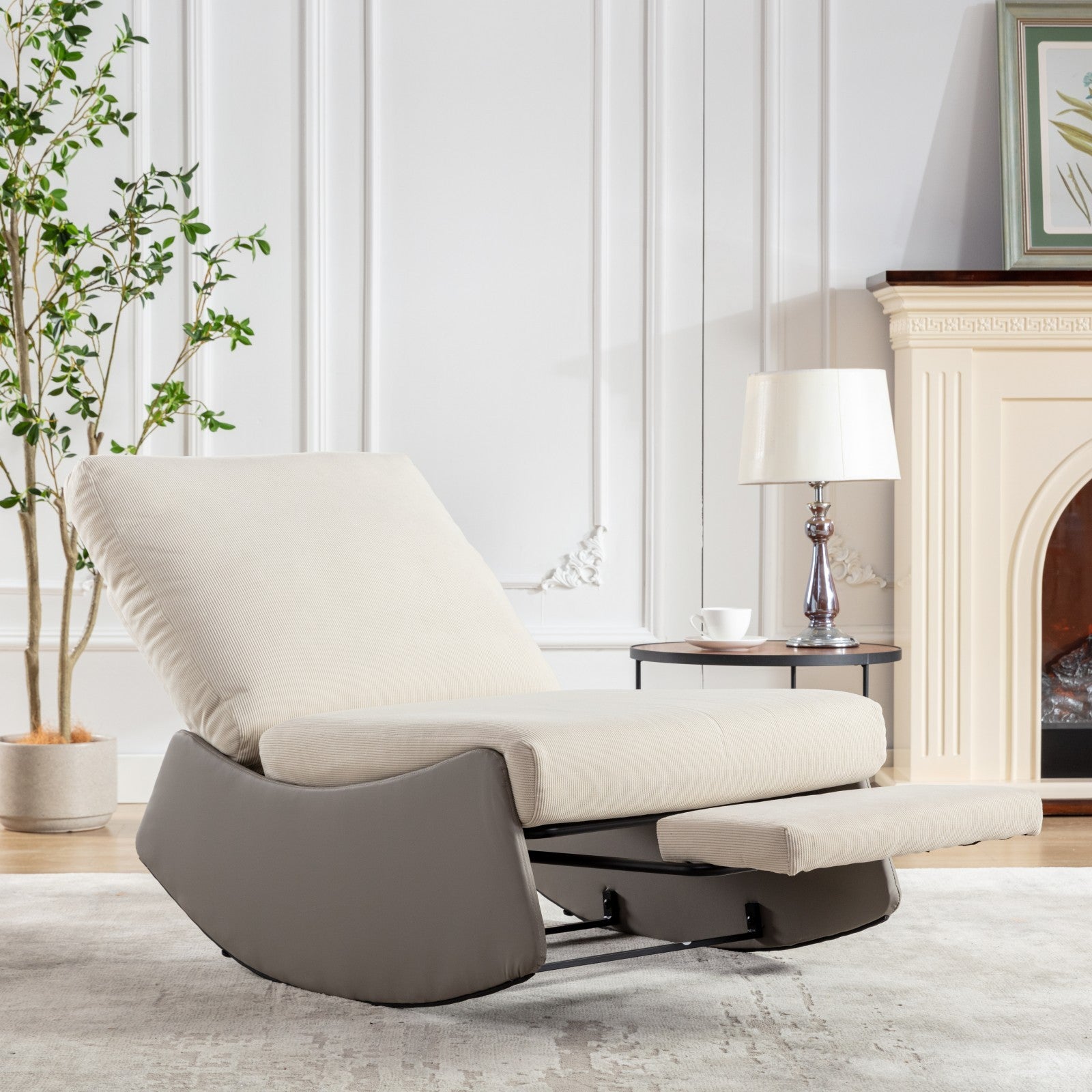 Modern Rocking Chair Recliner, Comfy Rocker Nursery Chair With Footrest, Accent Reading Chair, Upholstered Lounge Chair For Relaxing, Resting,Soft Padded Rocker For Indoor Living Room Bedroom,Gray Gray Beige Bathroom Foam Pu