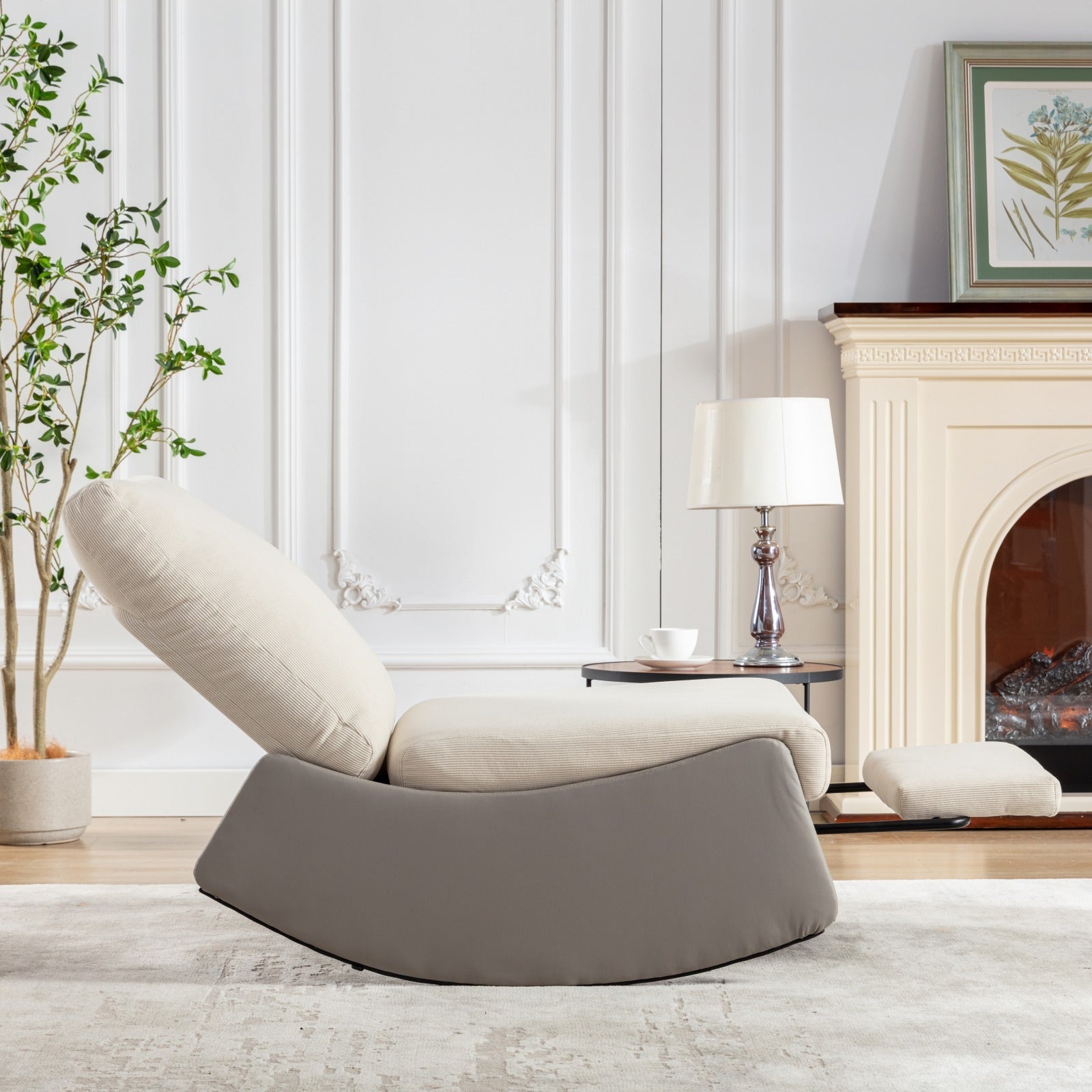 Modern Rocking Chair Recliner, Comfy Rocker Nursery Chair With Footrest, Accent Reading Chair, Upholstered Lounge Chair For Relaxing, Resting,Soft Padded Rocker For Indoor Living Room Bedroom,Gray Gray Beige Bathroom Foam Pu