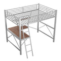 Full Size Loft Metal&Mdf Bed With Desk And Shelf, Silver Full Silver Metal