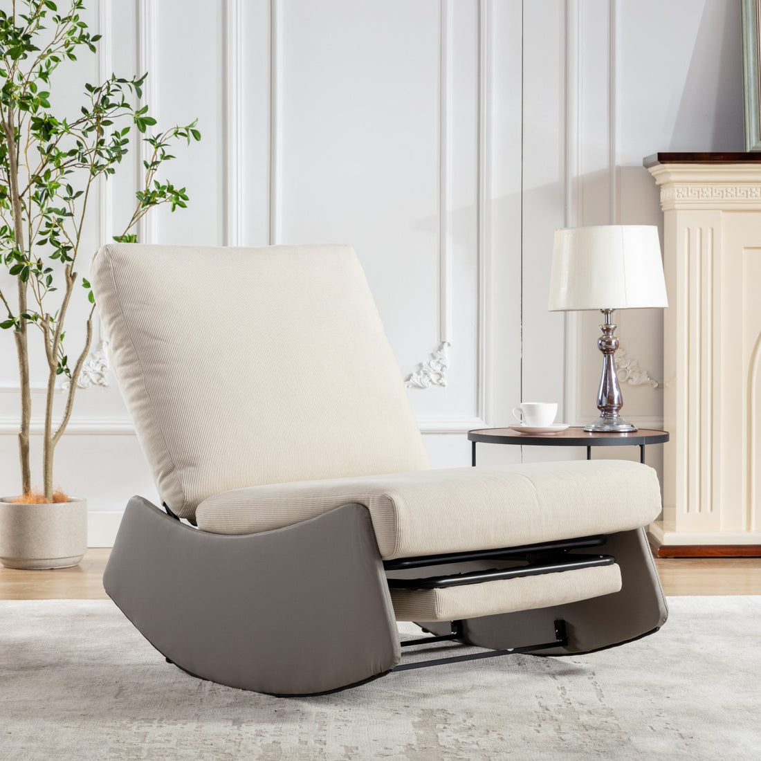 Modern Rocking Chair Recliner, Comfy Rocker Nursery Chair With Footrest, Accent Reading Chair, Upholstered Lounge Chair For Relaxing, Resting,Soft Padded Rocker For Indoor Living Room Bedroom,Gray Gray Beige Bathroom Foam Pu