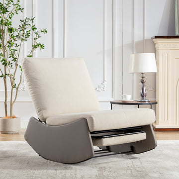 Modern Rocking Chair Recliner, Comfy Rocker Nursery Chair With Footrest, Accent Reading Chair, Upholstered Lounge Chair For Relaxing, Resting,Soft Padded Rocker For Indoor Living Room Bedroom,Gray Gray Beige Bathroom Foam Pu