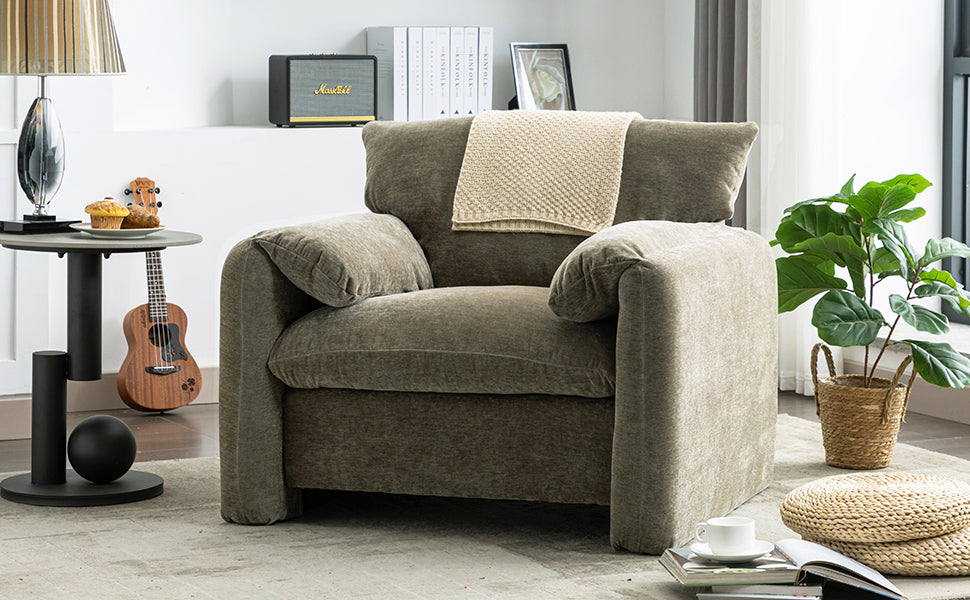 Modern Style Chenille Oversized Armchair Accent Chair Single Sofa Lounge Chair 38.6'' W For Living Room, Bedroom, Green Matcha Green Chenille