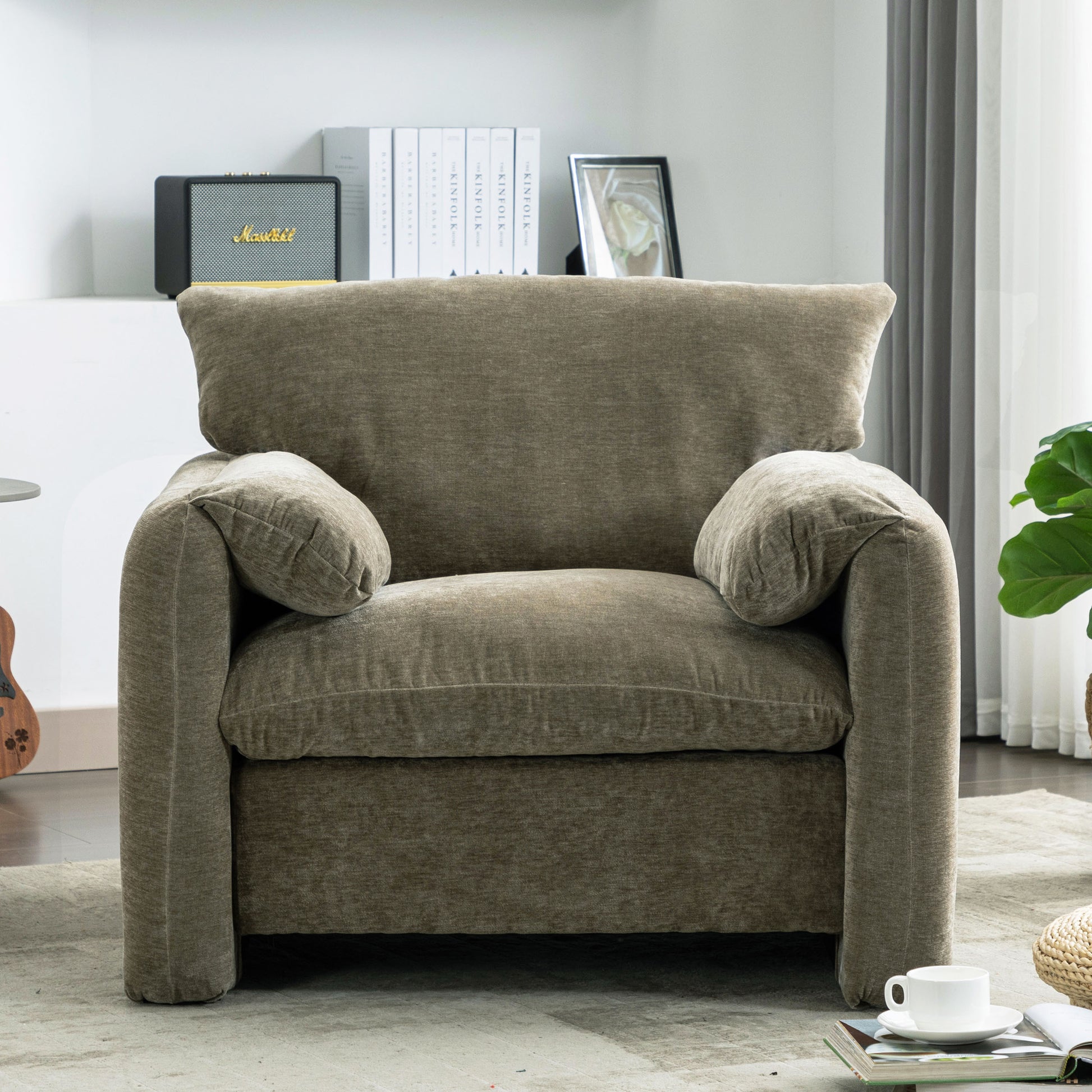 Modern Style Chenille Oversized Armchair Accent Chair Single Sofa Lounge Chair 38.6'' W For Living Room, Bedroom, Green Matcha Green Chenille