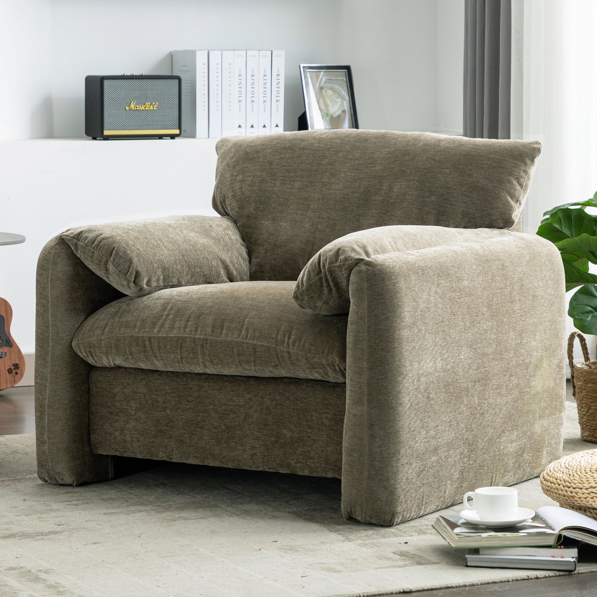 Modern Style Chenille Oversized Armchair Accent Chair Single Sofa Lounge Chair 38.6'' W For Living Room, Bedroom, Green Matcha Green Chenille