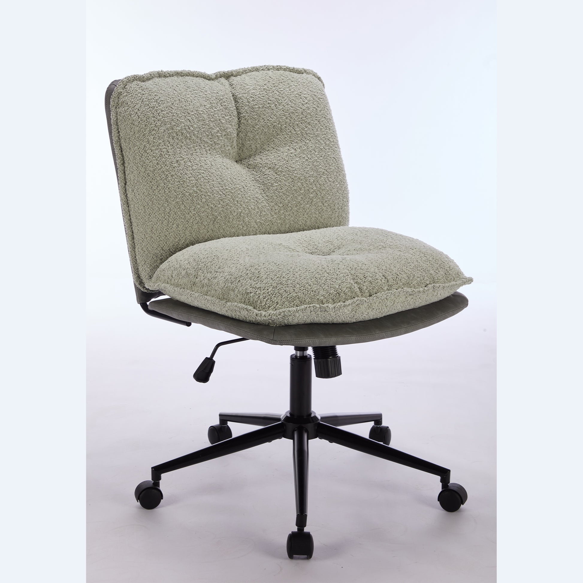 Oversize Seat Cirss Cross Chair With Wheels, Elegant Design Computer Chair, Adjustable Height 360 Rolling Swivel Home Office Chair For Small Space, Dressing Room, Living Room Gray Green Gray Primary Living Space Casual Foam Pu Leather