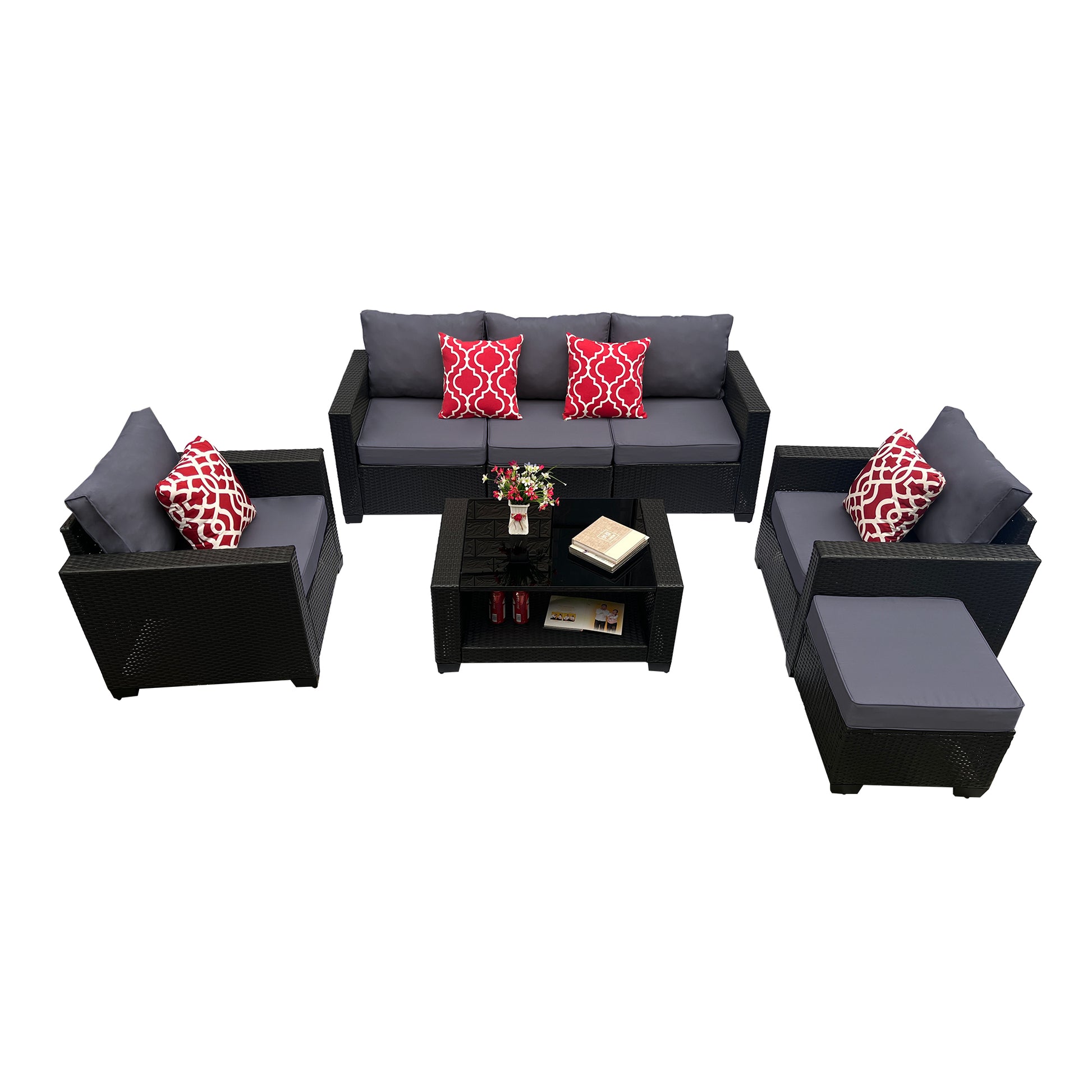 Outdoor Garden Patio Furniture 7 Piece Pe Rattan Wicker Cushioned Sofa Sets And Coffee Table, Patio Furniture Set Outdoor Couch Outdoor Couch Patio Furniture Outdoor Sofa Patio Couch Yes Complete Patio Set Gray Seats 6 Weather Resistant Frame Water