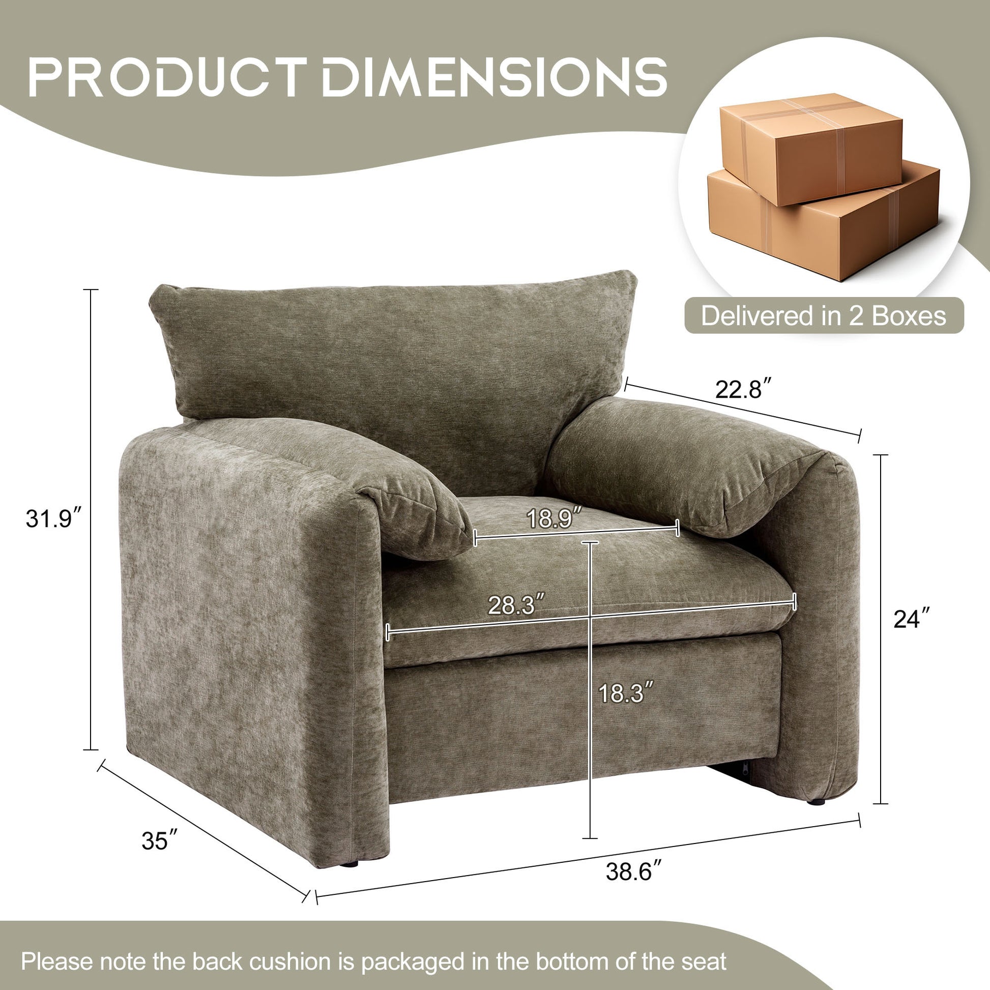 Modern Style Chenille Oversized Armchair Accent Chair Single Sofa Lounge Chair 38.6'' W For Living Room, Bedroom, Green Matcha Green Chenille