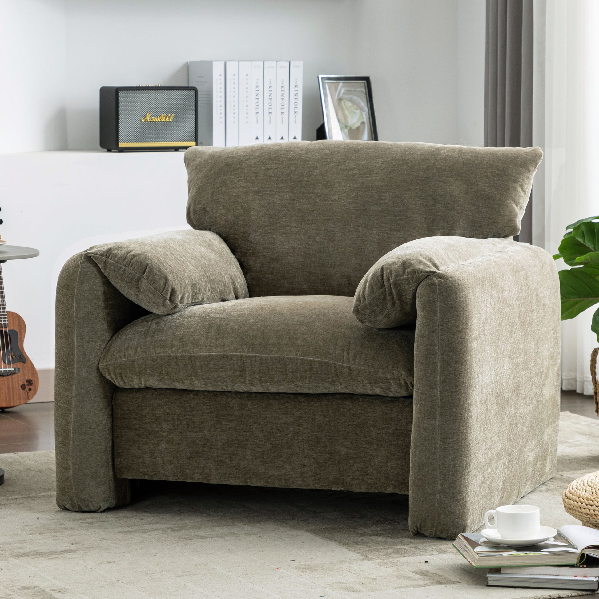 Modern Style Chenille Oversized Armchair Accent Chair Single Sofa Lounge Chair 38.6'' W For Living Room, Bedroom, Green Matcha Green Chenille