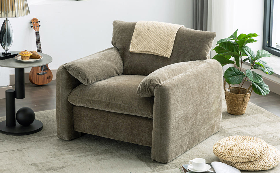 Modern Style Chenille Oversized Armchair Accent Chair Single Sofa Lounge Chair 38.6'' W For Living Room, Bedroom, Green Matcha Green Chenille