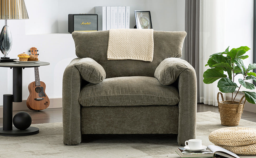 Modern Style Chenille Oversized Armchair Accent Chair Single Sofa Lounge Chair 38.6'' W For Living Room, Bedroom, Green Matcha Green Chenille